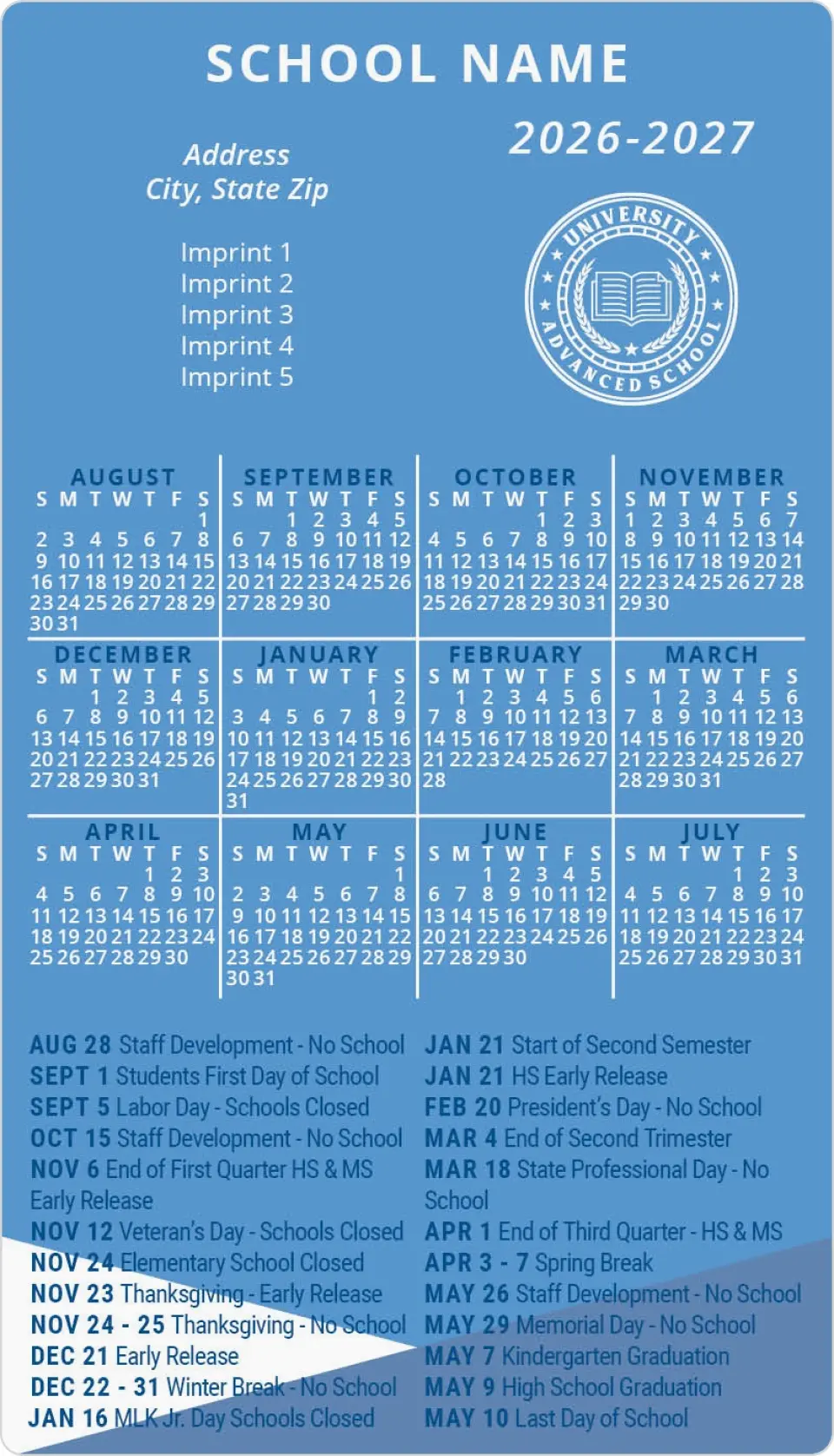 This is a 4" x 7" School Calendar Magnet called Scholary Success printed in full color