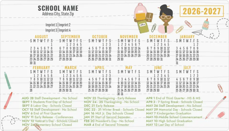 This is a 4" x 7" School Calendar Magnet called A+ Agenda printed in full color