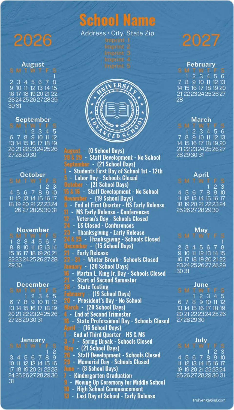 This is a 4" x 7" School Calendar Magnet called Principal's Plan printed in full color