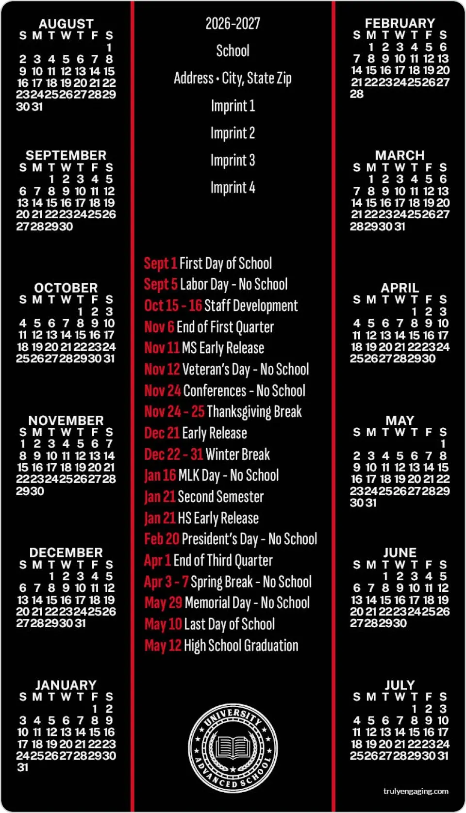 This is a 4" x 7" School Calendar Magnet called Study Hall printed in full color