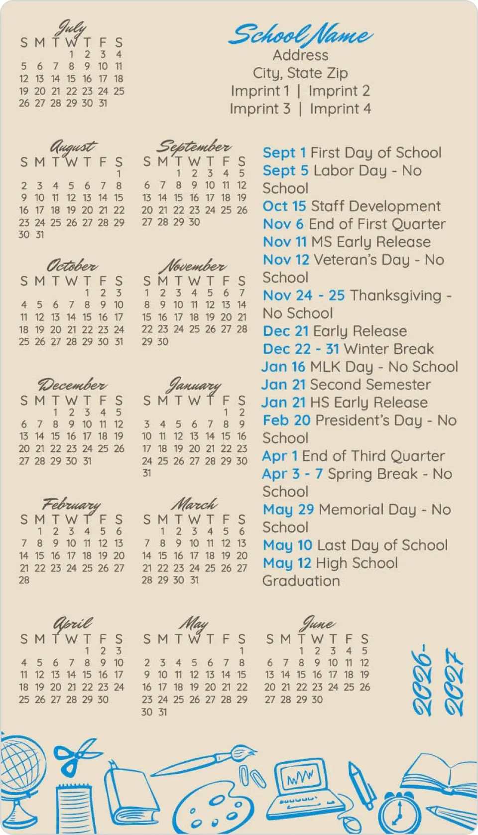 This is a 4" x 7" School Calendar Magnet called School Year Snapshot printed in full color