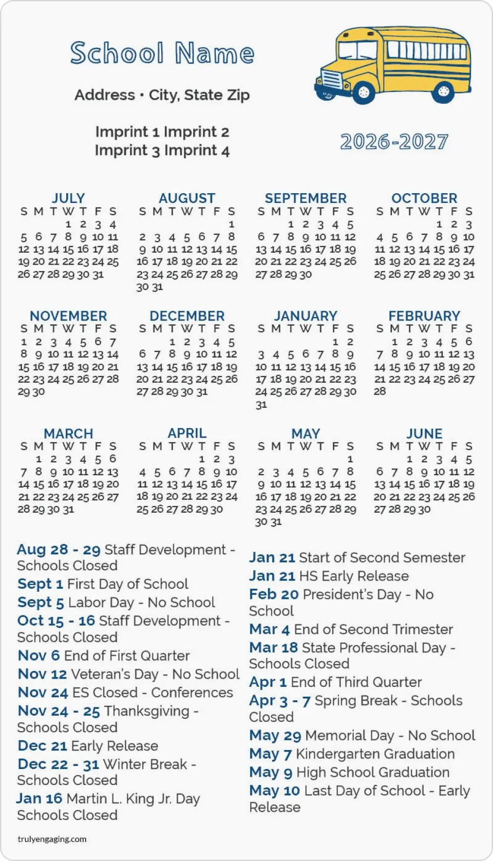 This is a 4" x 7" School Calendar Magnet called Class Act printed in full color