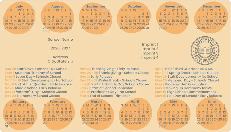This is a 4" x 7" School Calendar Magnet called Bright Year Ahead printed in full color