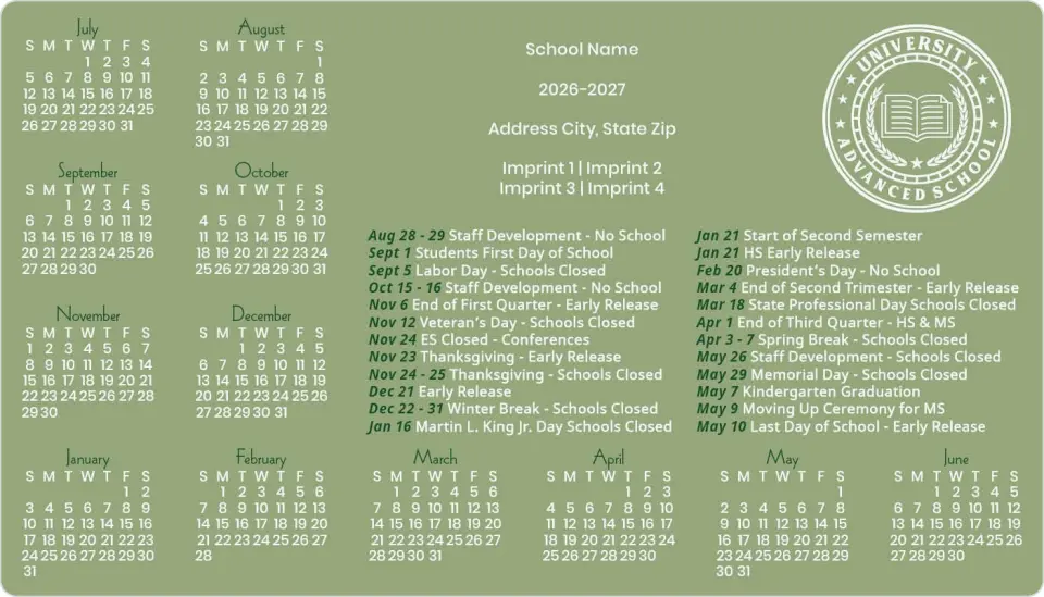 This is a 4" x 7" School Calendar Magnet called Clean Classroom printed in full color