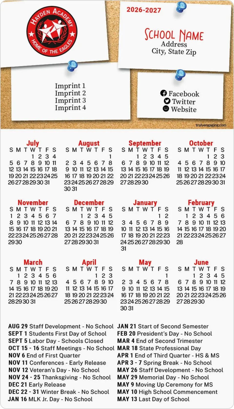 This is a 4" x 7" School Calendar Magnet called Cork It Up printed in full color