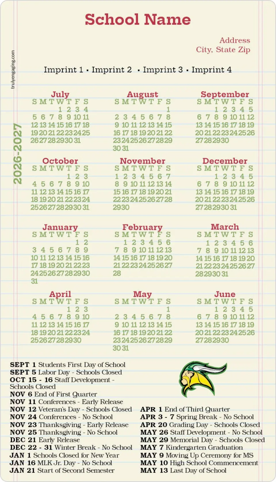 This is a 4" x 7" School Calendar Magnet called The Paper Planner printed in full color