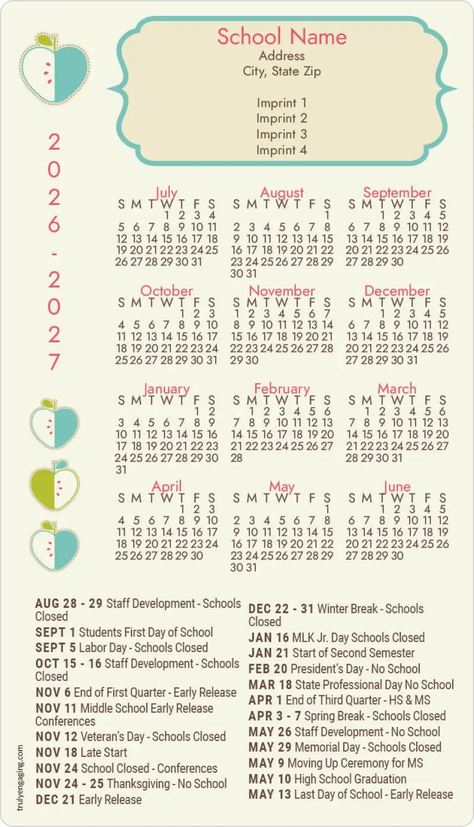 This is a 4" x 7" School Calendar Magnet called Apple of the Year printed in full color