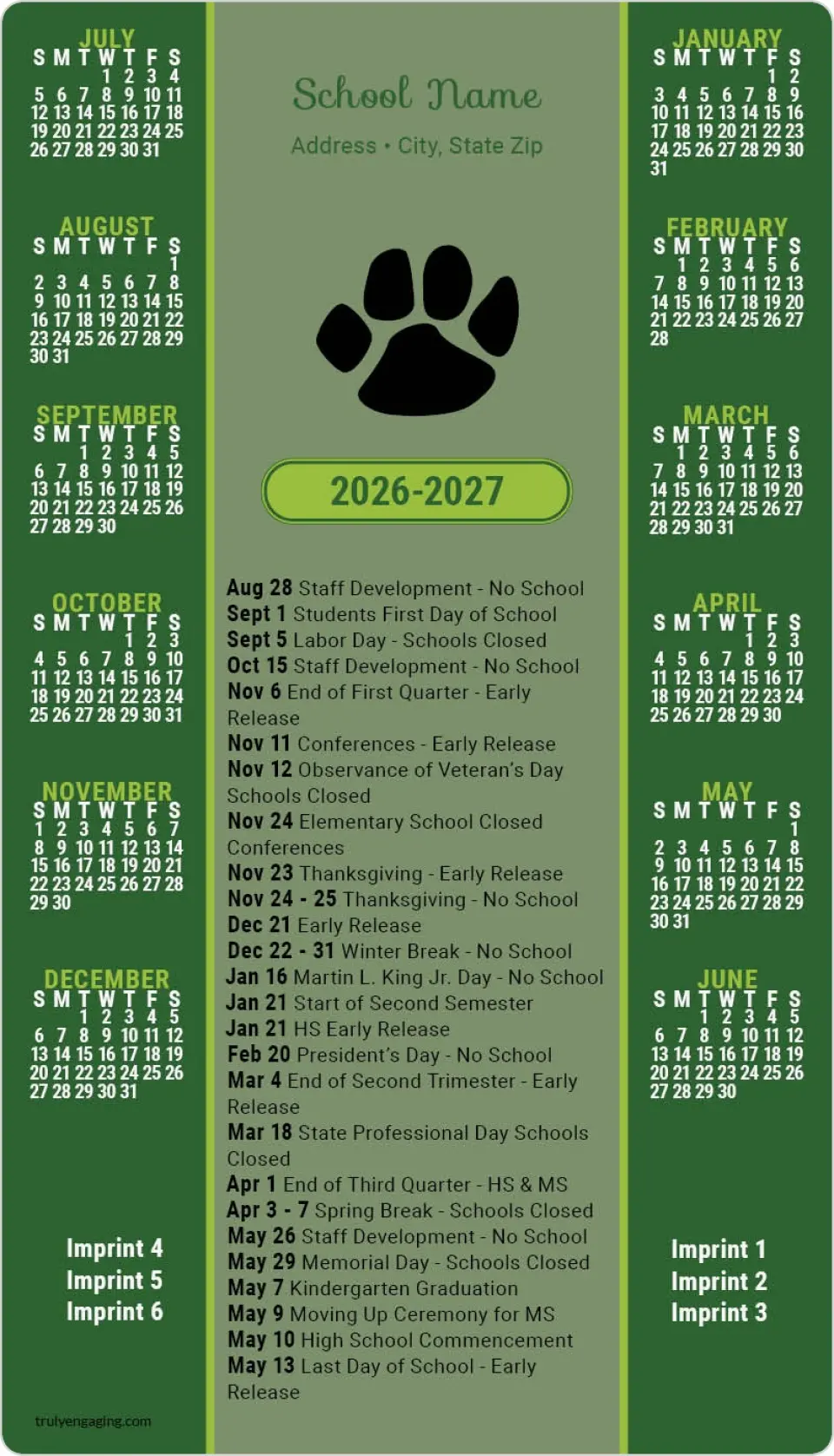 This is a 4" x 7" School Calendar Magnet called Brain Boost printed in full color