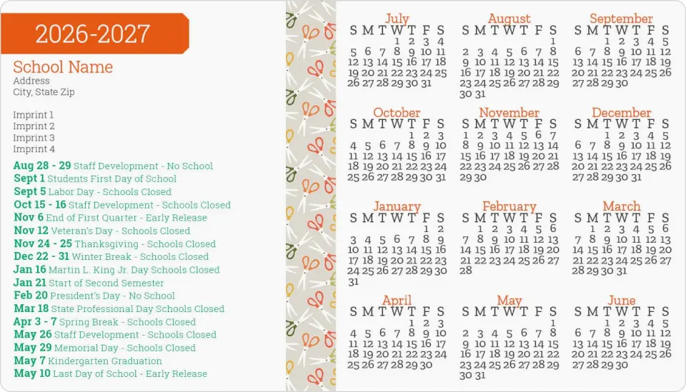 This is a 4" x 7" School Calendar Magnet called Cutting Through the Year printed in full color