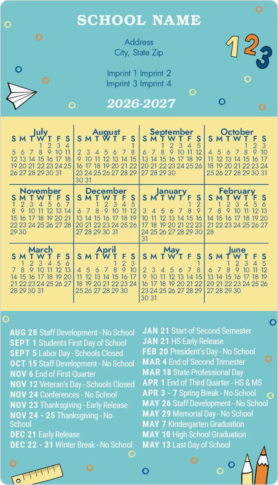 This is a 4" x 7" School Calendar Magnet called Counting Down printed in full color