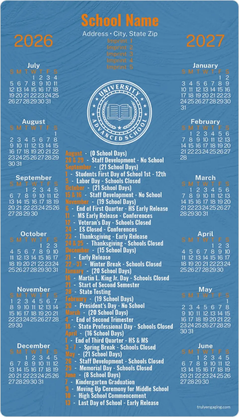 This is a 4" x 7" School Calendar Magnet called Principal's Plan printed in full color
