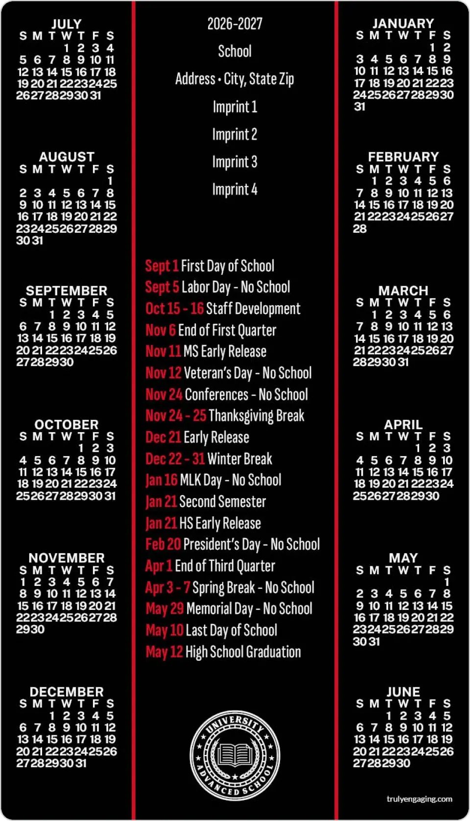 This is a 4" x 7" School Calendar Magnet called Study Hall printed in full color