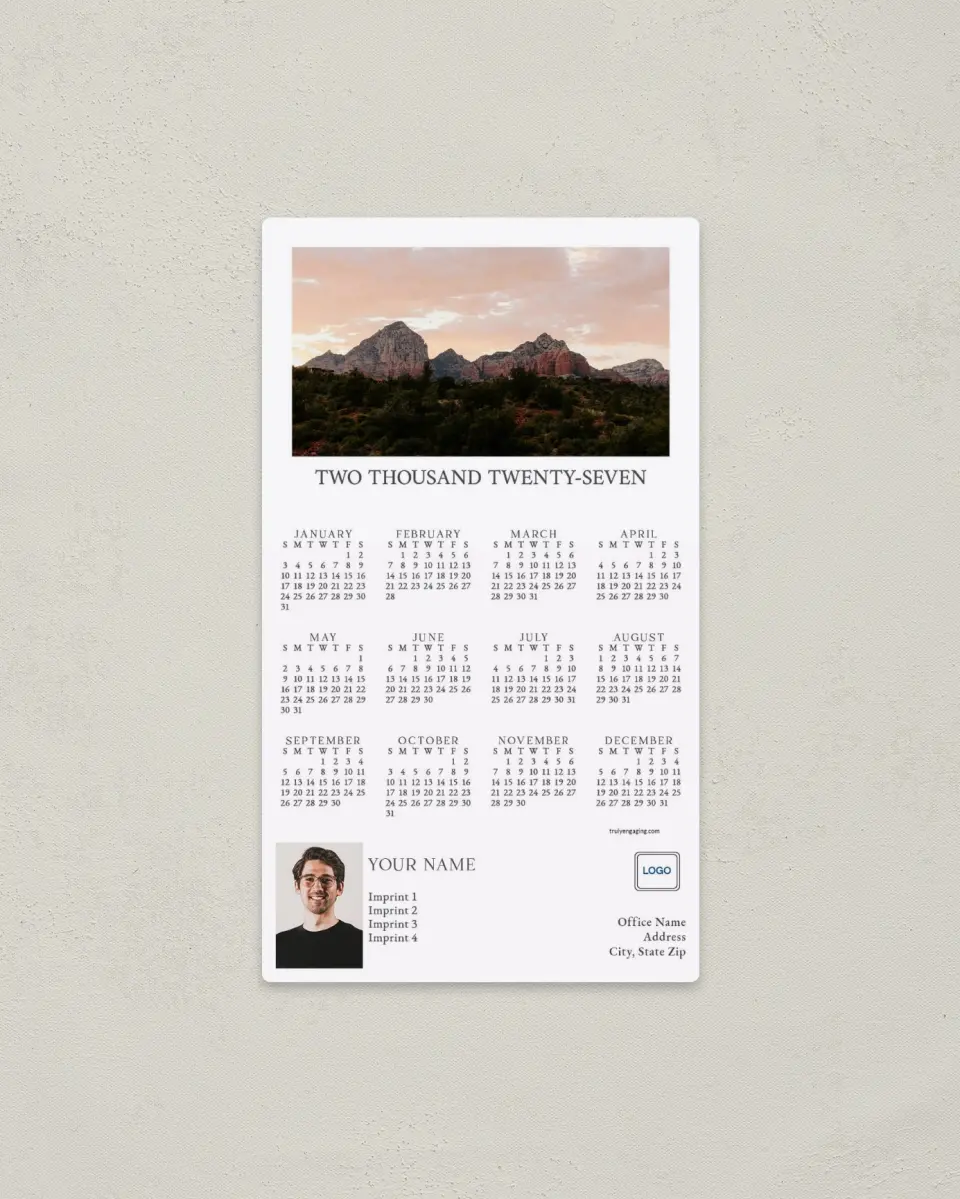 This is a 4" x 7" Full Magnet Calendar called Climbing Higher printed in full color with a Standard Gloss finish