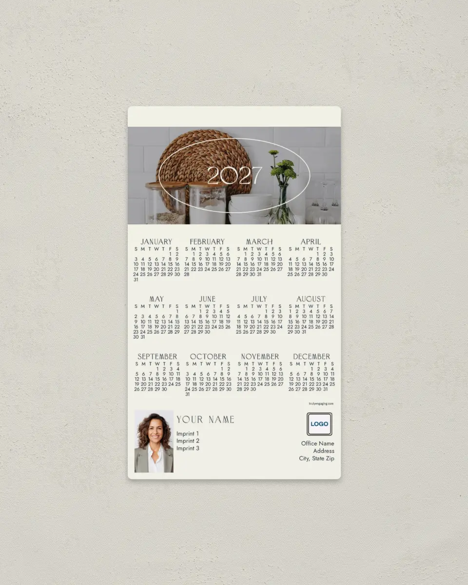 This is a 4" x 7" Full Magnet Calendar called Nest & Nurture printed in full color with a Standard Gloss finish