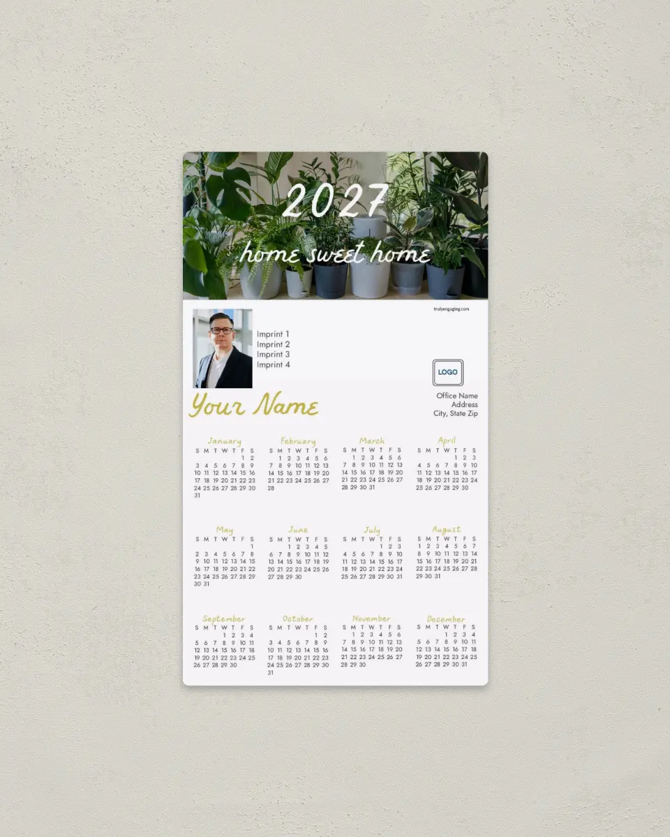 This is a 4" x 7" Full Magnet Calendar called Rooted in Time printed in full color with a Standard Gloss finish