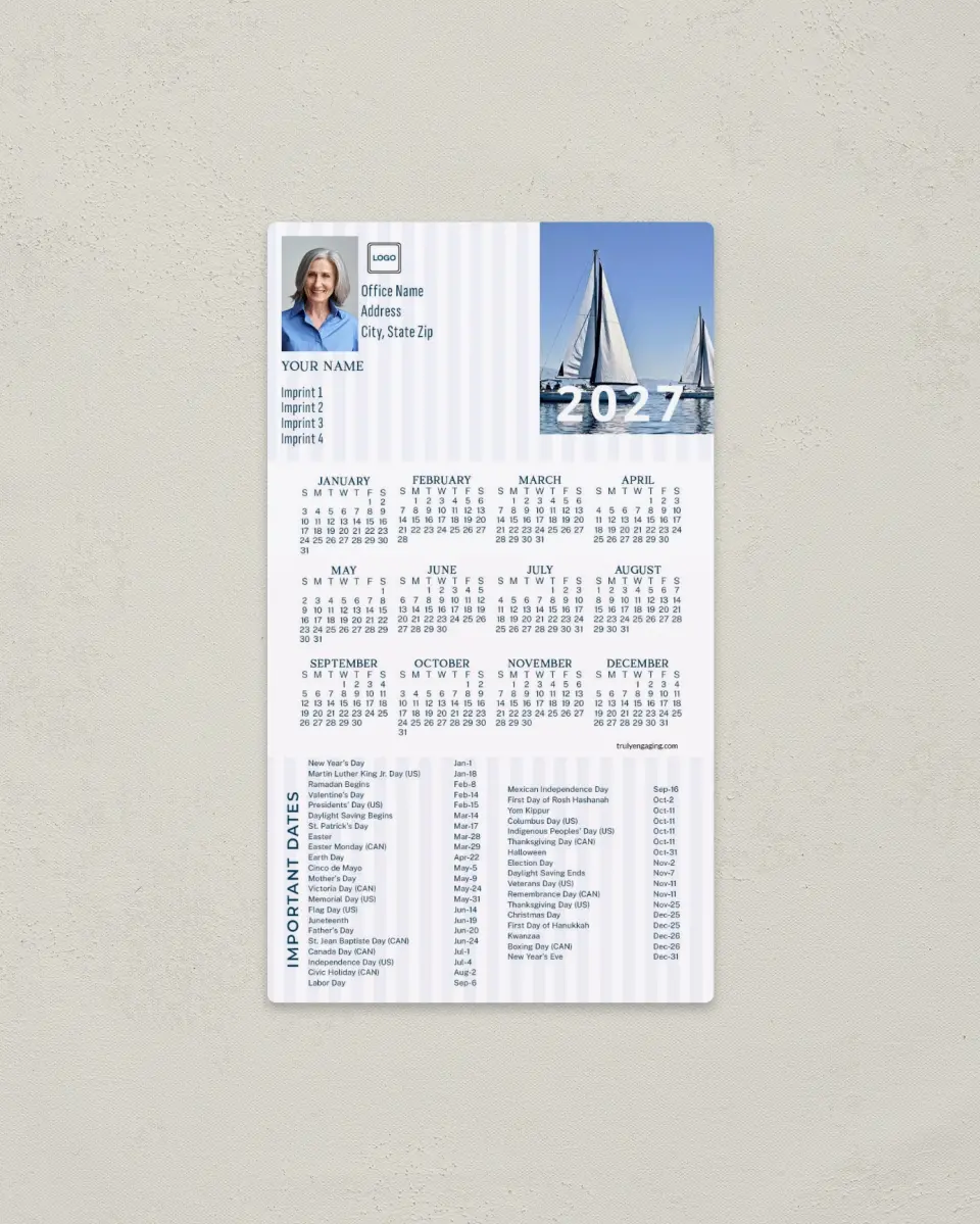 This is a 4" x 7" Full Magnet Calendar called Nautical Voyage printed in full color with a Standard Gloss finish