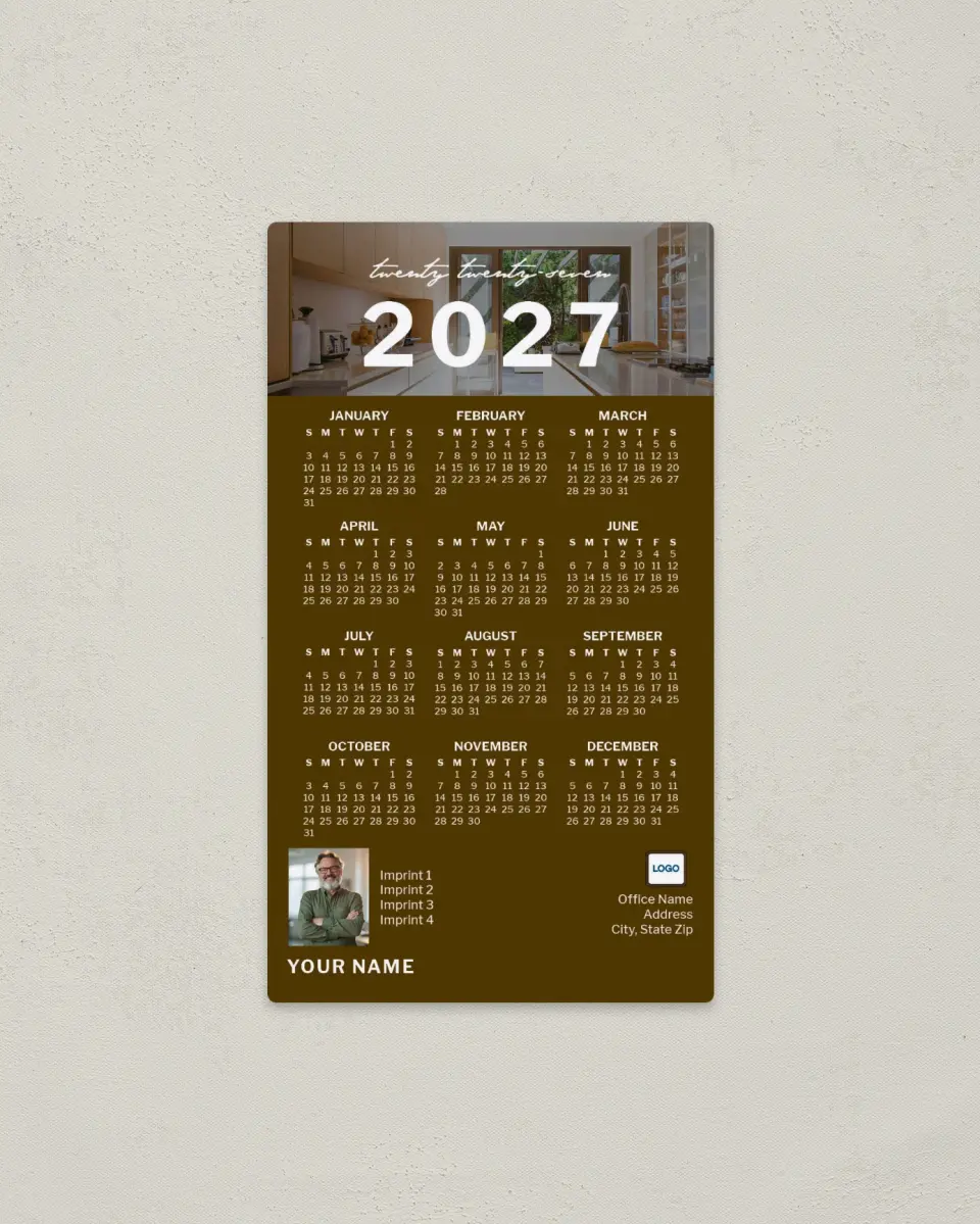 This is a 4" x 7" Full Magnet Calendar called Modern Umber printed in full color with a Standard Gloss finish