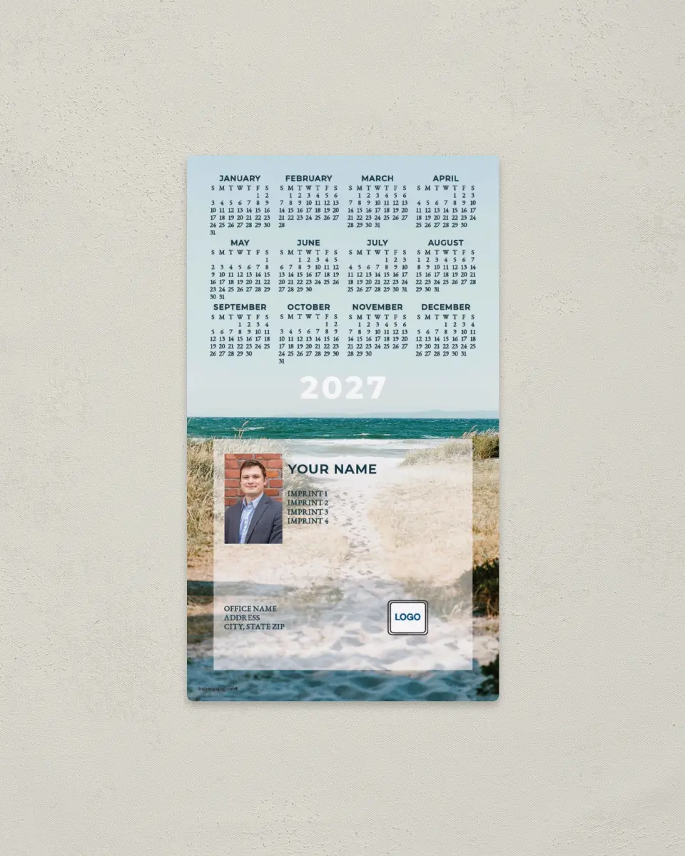 This is a 4" x 7" Full Magnet Calendar called Sand Dunes printed in full color with a Standard Gloss finish