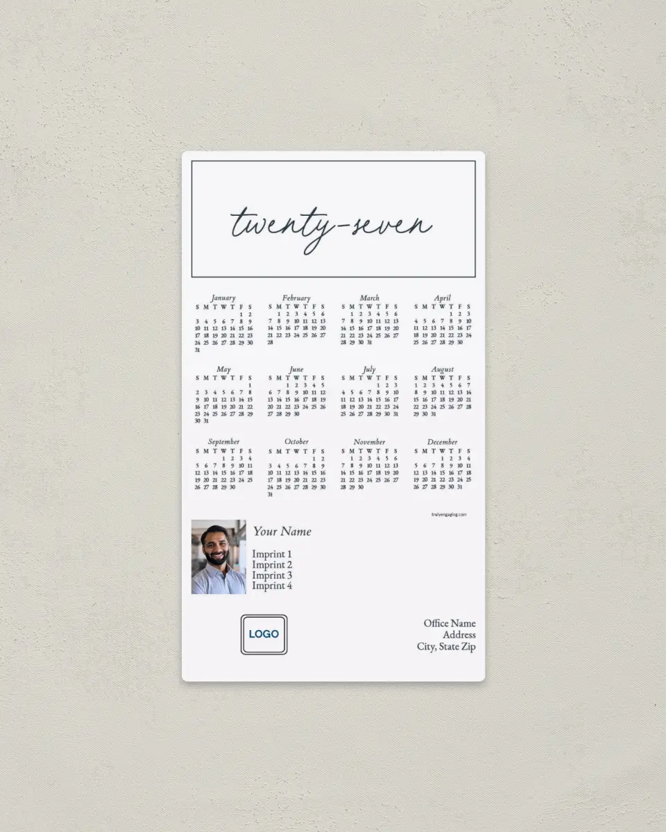 This is a 4" x 7" Full Magnet Calendar called Simple Years printed in full color with a Standard Gloss finish