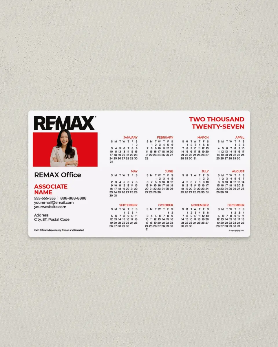 This is a 4" x 7" REMAX Calendar called REMAX Stand-Out Agent printed in full color with a Standard Gloss finish
