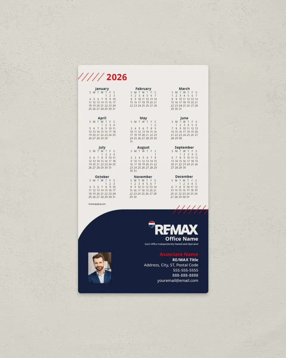 This is a 4" x 7" REMAX Calendar called REMAX Arched Agent printed in full color with a Standard Gloss finish