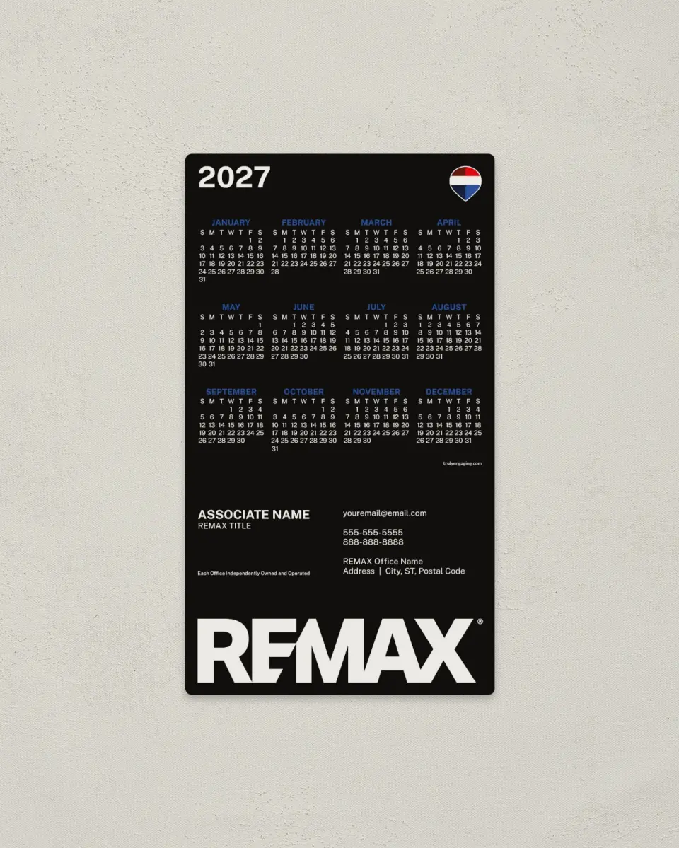 This is a 4" x 7" REMAX Calendar called REMAX Bold Contrast printed in full color with a Standard Gloss finish