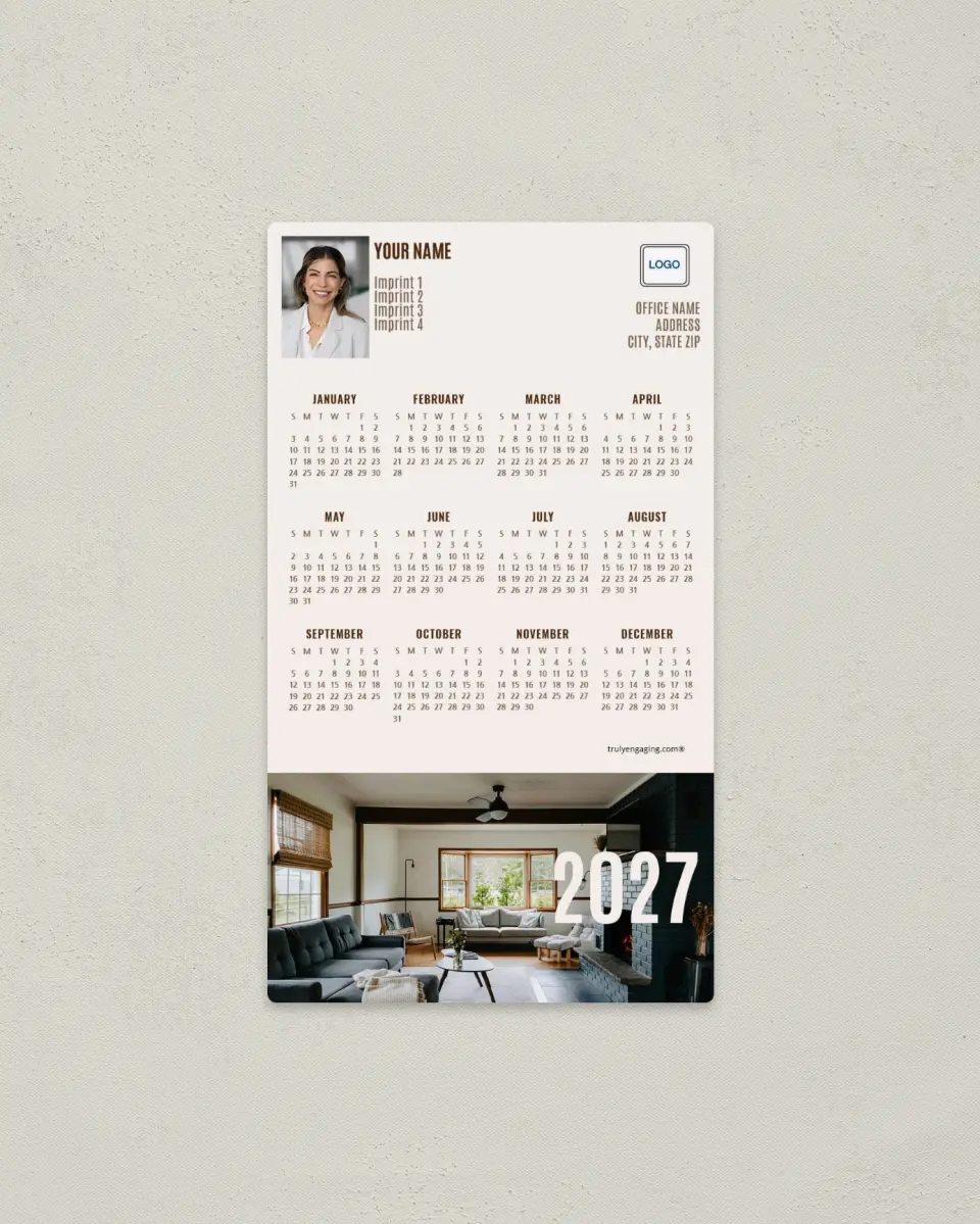 This is a 4" x 7" Full Magnet Calendar called Moody Interior printed in full color with a Standard Gloss finish