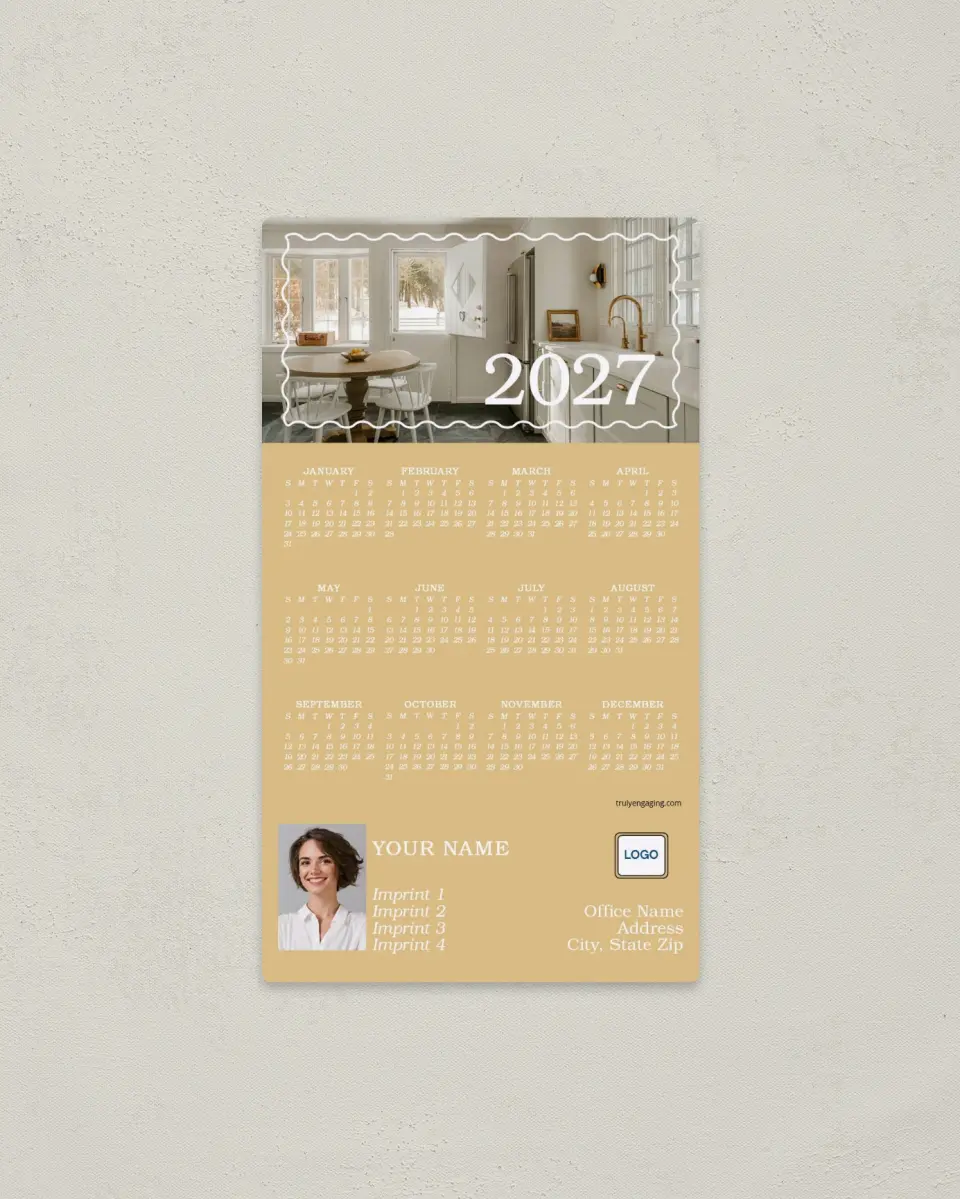 This is a 4" x 7" Full Magnet Calendar called Coquette Home printed in full color with Gold foil and a Soft Touch finish