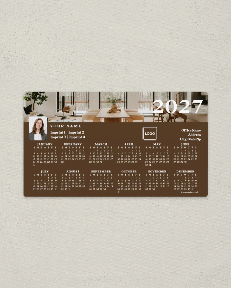 This is a 4" x 7" Full Magnet Calendar called Scandinavian Haven printed in full color with Gold foil and a Soft Touch finish