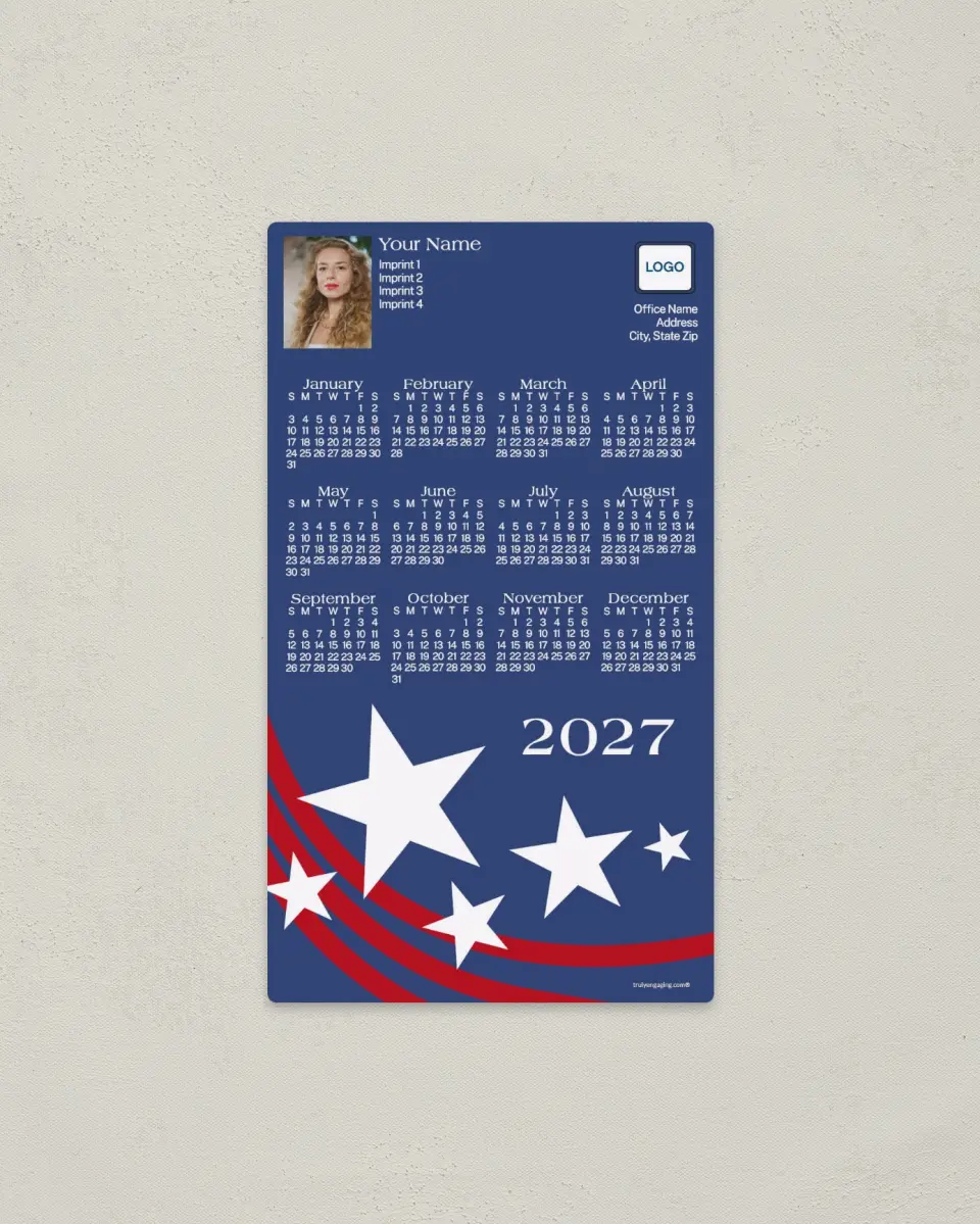 This is a 4" x 7" Full Magnet Calendar called Land of the Free printed in full color with a Standard Gloss finish