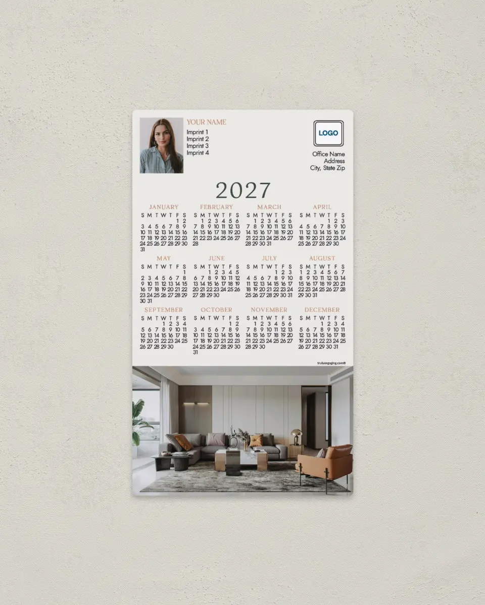 This is a 4" x 7" Full Magnet Calendar called Clean and Modern printed in full color with Gold foil and a Soft Touch finish