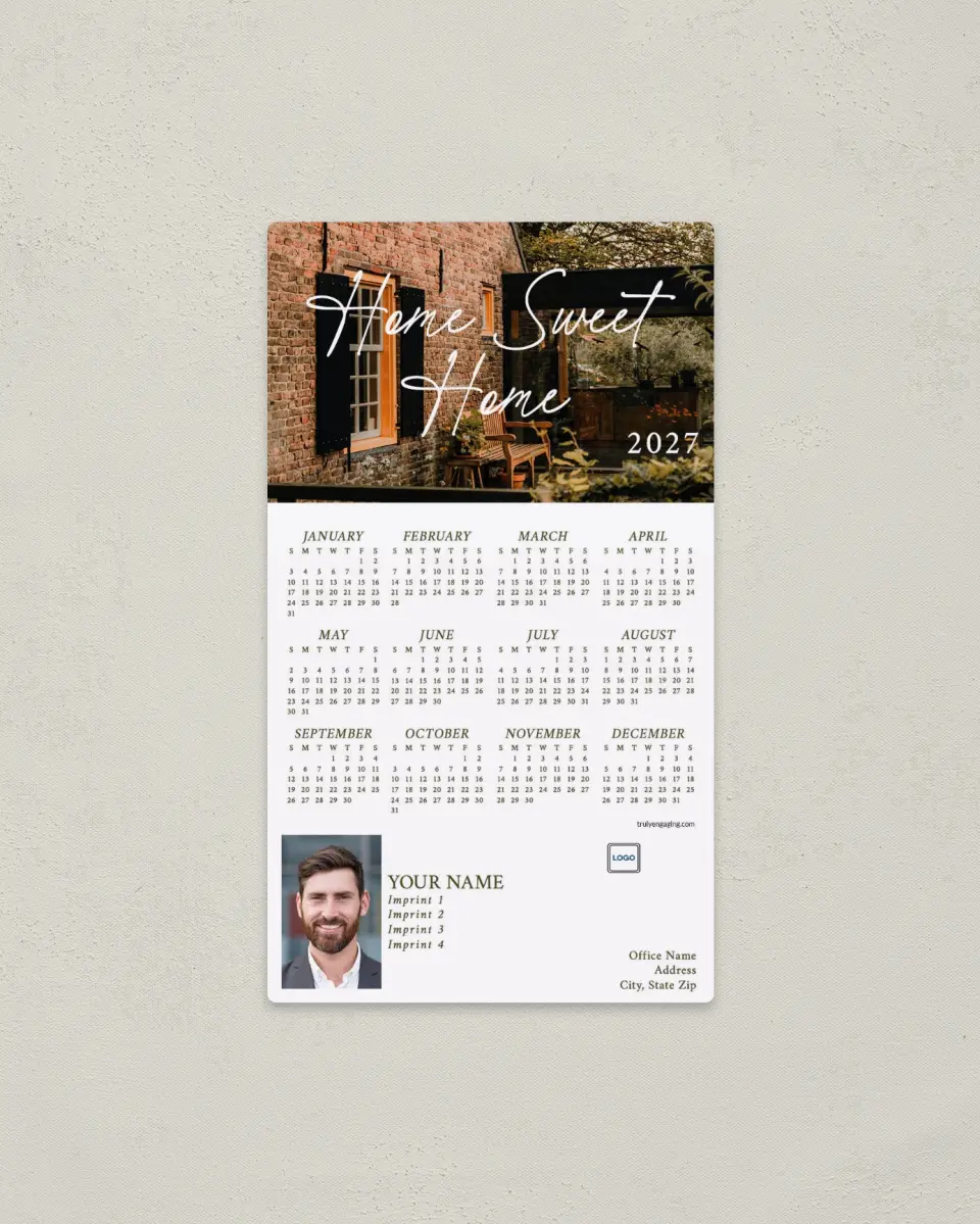 This is a 4" x 7" Full Magnet Calendar called Day By Day printed in full color with Gold foil and a Soft Touch finish
