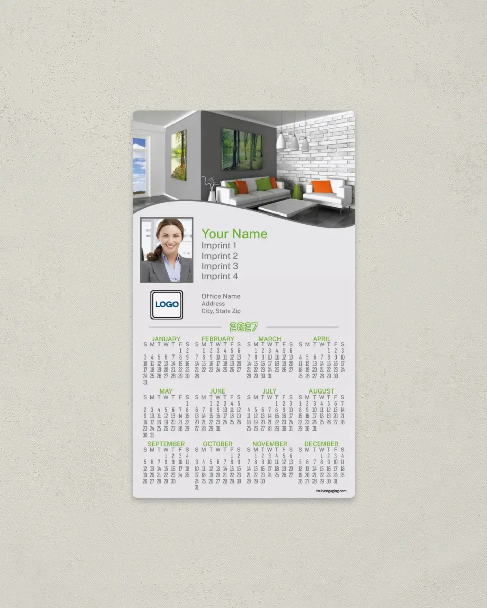 This is a 4" x 7" Full Magnet Calendar called Contemporary Living printed in full color with a Standard Gloss finish