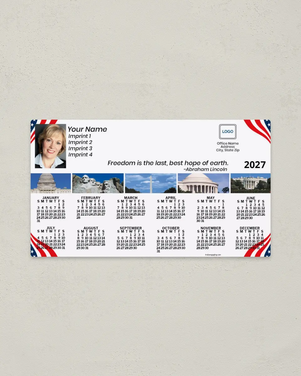 This is a 4" x 7" Full Magnet Calendar called National Monuments printed in full color with a Standard Gloss finish