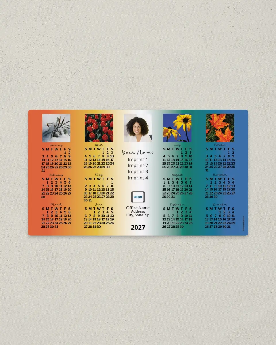 This is a 4" x 7" Full Magnet Calendar called Seasons, Multi-Colored printed in full color with a Standard Gloss finish