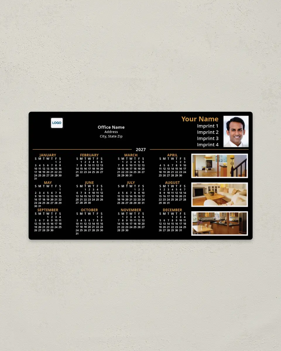 This is a 4" x 7" Full Magnet Calendar called Rooms, Black printed in full color with a Standard Gloss finish