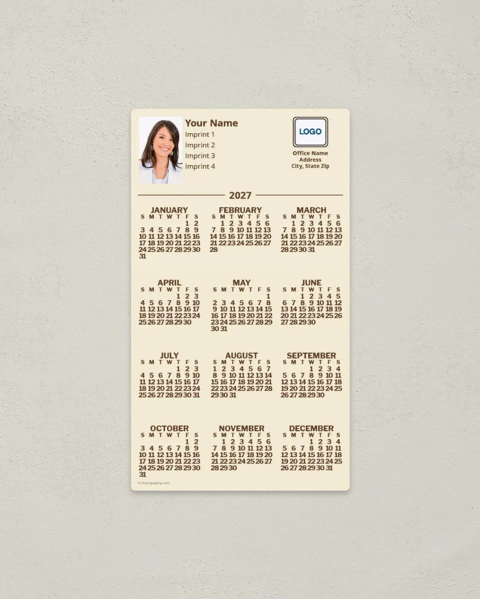 This is a 4" x 7" Full Magnet Calendar called Cream Background printed in full color with a Standard Gloss finish