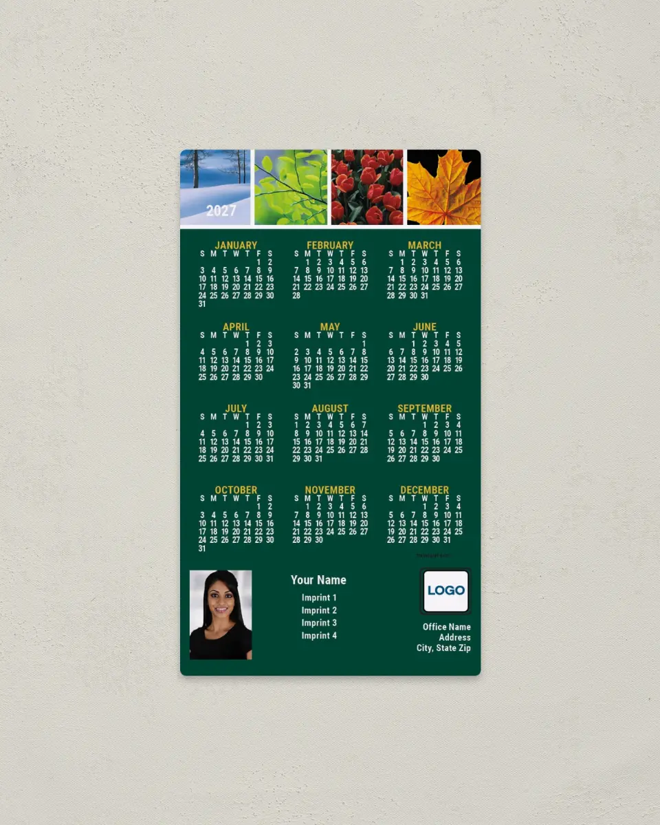 This is a 4" x 7" Full Magnet Calendar called Four Seasons printed in full color with a Standard Gloss finish
