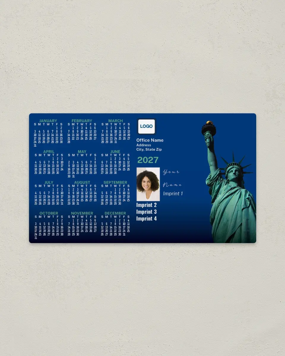 This is a 4" x 7" Full Magnet Calendar called Statue of Liberty printed in full color with a Standard Gloss finish