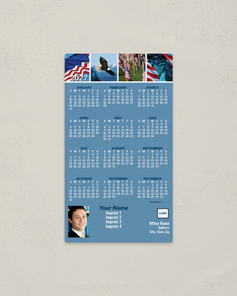 This is a 4" x 7" Full Magnet Calendar called American Dream printed in full color with a Standard Gloss finish