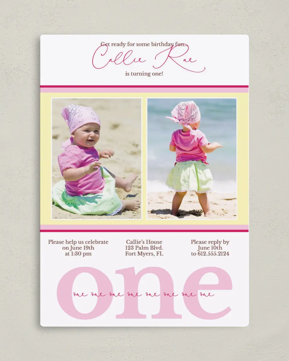 This is a 5" x 7" Birthday Party Invitation called Birthday Fun printed in full color with a Luxe Satin finish