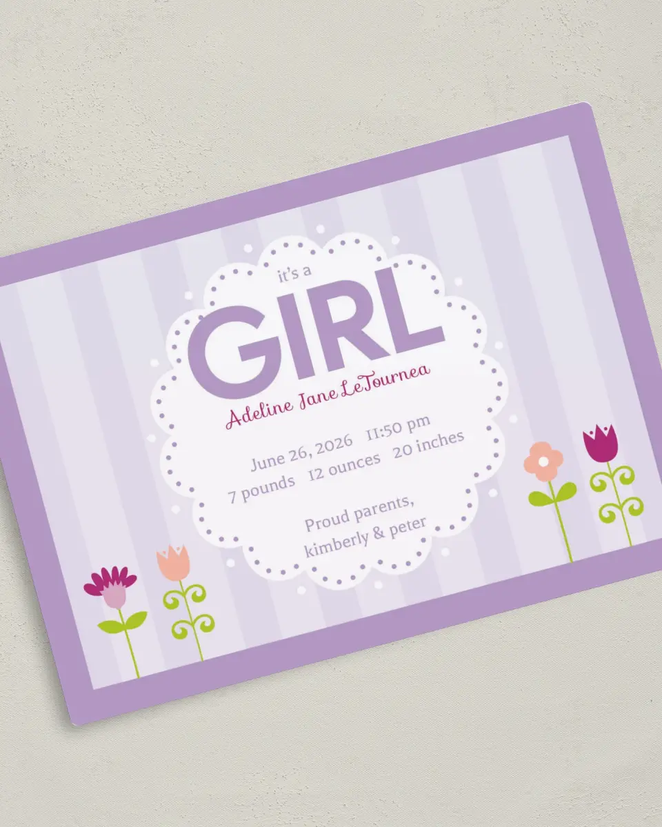 This is a 5" x 7" Birth Announcement Magnet called It's A ... printed in full color with a Luxe Satin finish
