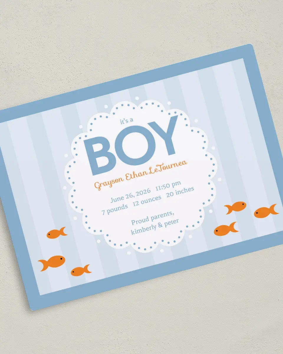 This is a 5" x 7" Birth Announcement Magnet called It's A ... printed in full color with a Luxe Satin finish
