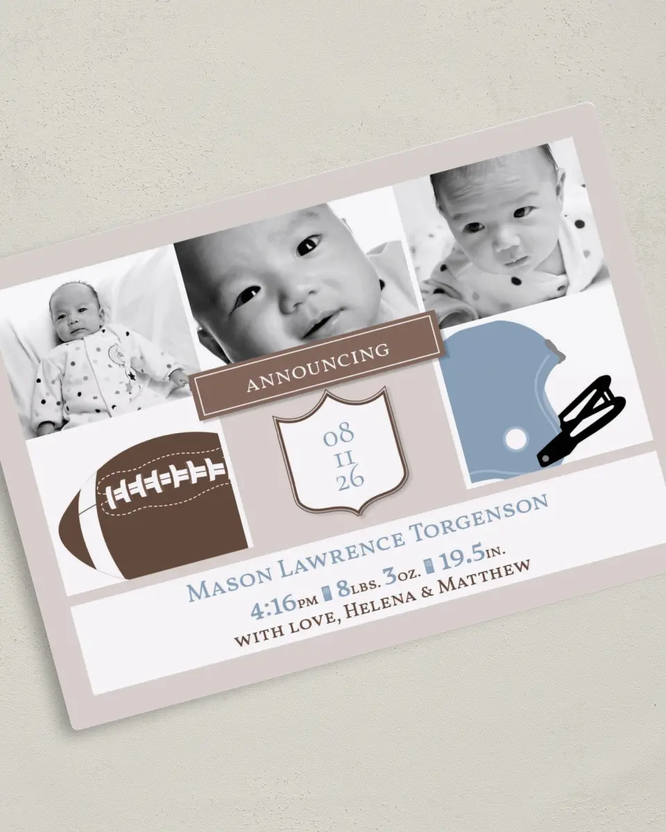 This is a 5" x 7" Birth Announcement Magnet called Darling Debut printed in full color with a Luxe Satin finish