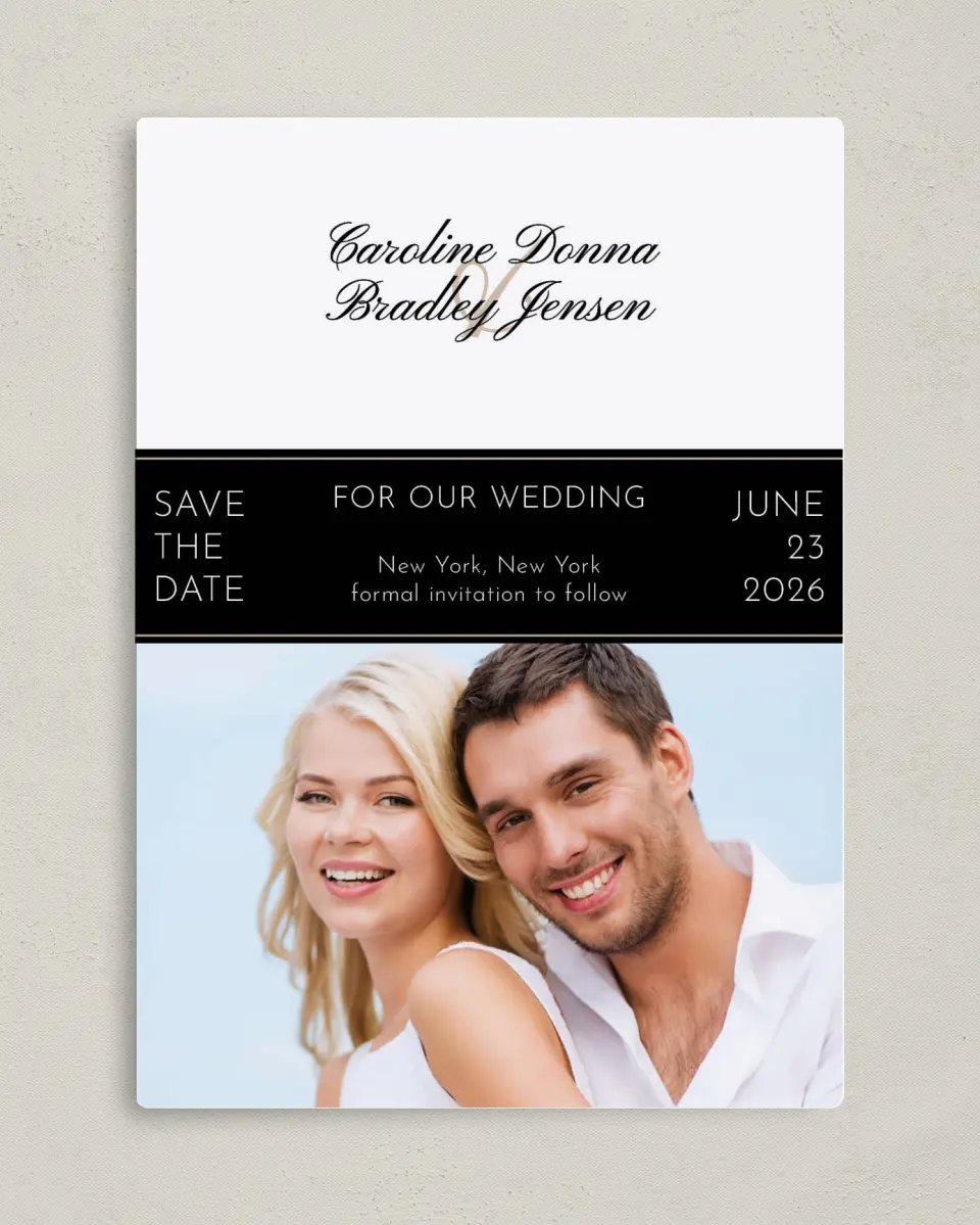 This is a 5" x 7" Save the Date Magnet called Vision of Love printed in full color with a Luxe Satin finish