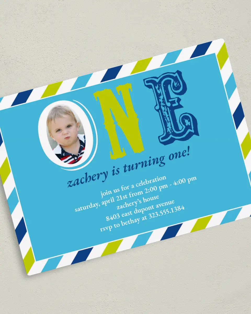 This is a 5" x 7" Birthday Party Invitation called One Love printed in full color with a Luxe Satin finish