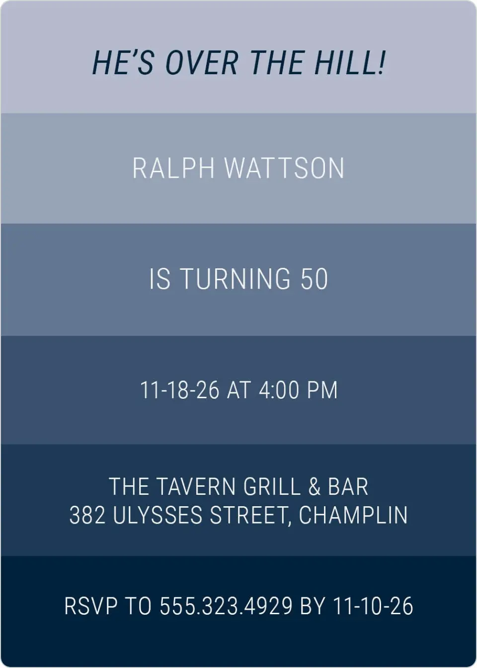 This is a 5" x 7" Birthday Party Invitation called Ain't Fifty Nifty? printed in full color with a Luxe Satin finish