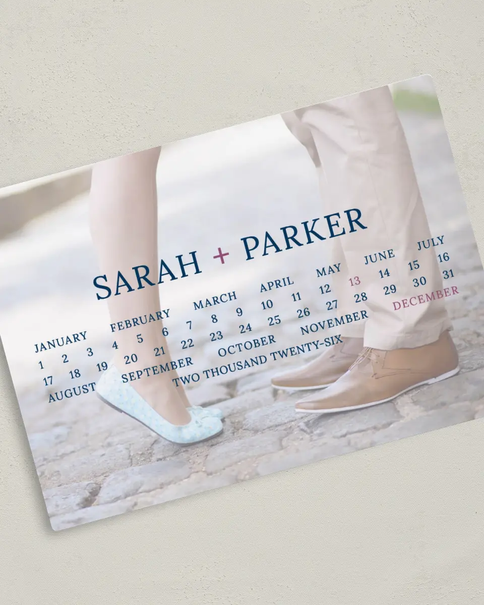This is a 5" x 7" Save the Date Magnet called Modern Calendar printed in full color with a Luxe Satin finish