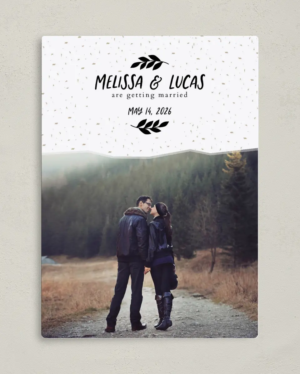 This is a 5" x 7" Save the Date Magnet called Mystical Spell printed in full color with a Luxe Satin finish