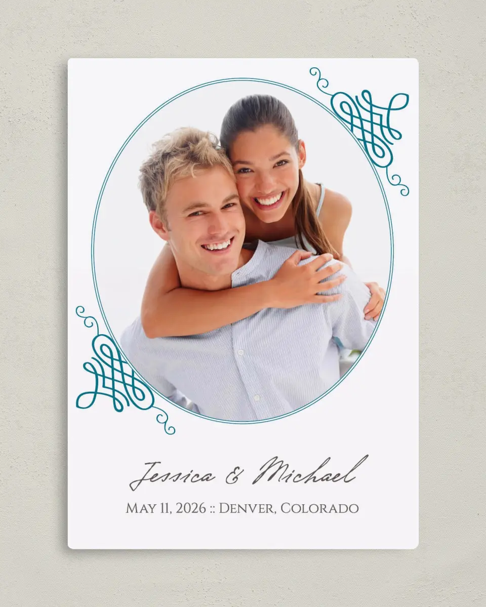 This is a 5" x 7" Save the Date Magnet called Simple Luxury printed in full color with a Luxe Satin finish